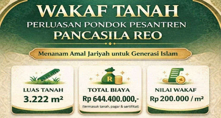 Pondok Pesantren Pancasila Reo Buka Program Wakaf Tanah untuk Perluasan Pesantren